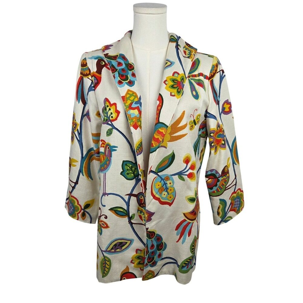 Painted Pony VTG Jacket Small Bird Print White Multicolor Whimsical Boho‎ Chic